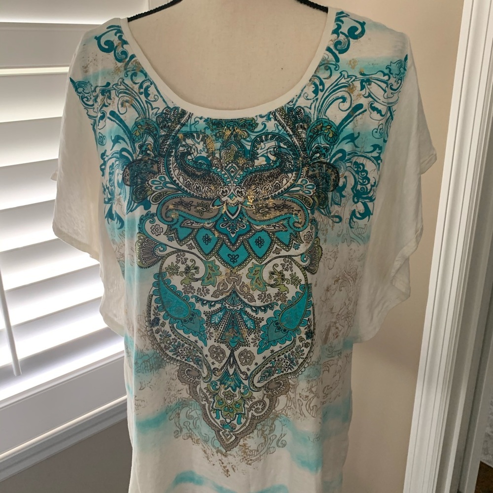 Sz Xl tunic white/turquoise/gold